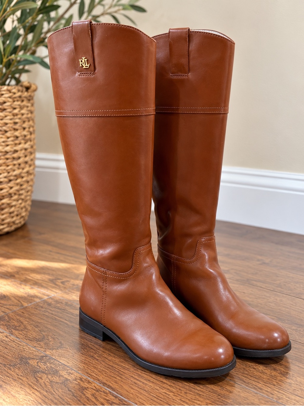 Ralph Lauren Chestnut Leather Tall Riding Boots